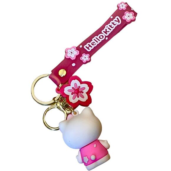 NEW Hello Kitty Figure WRISTBAND KEYCHAIN Key Clip Purse Fob Hawaii Flower Charm - Picture 4 of 12